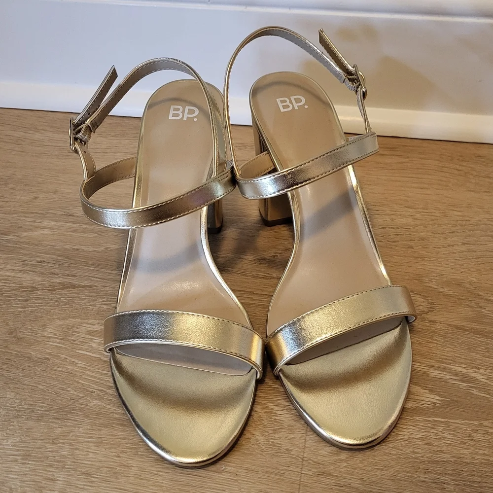 bp. Metallic Gold Strappy Block Heel Sandals